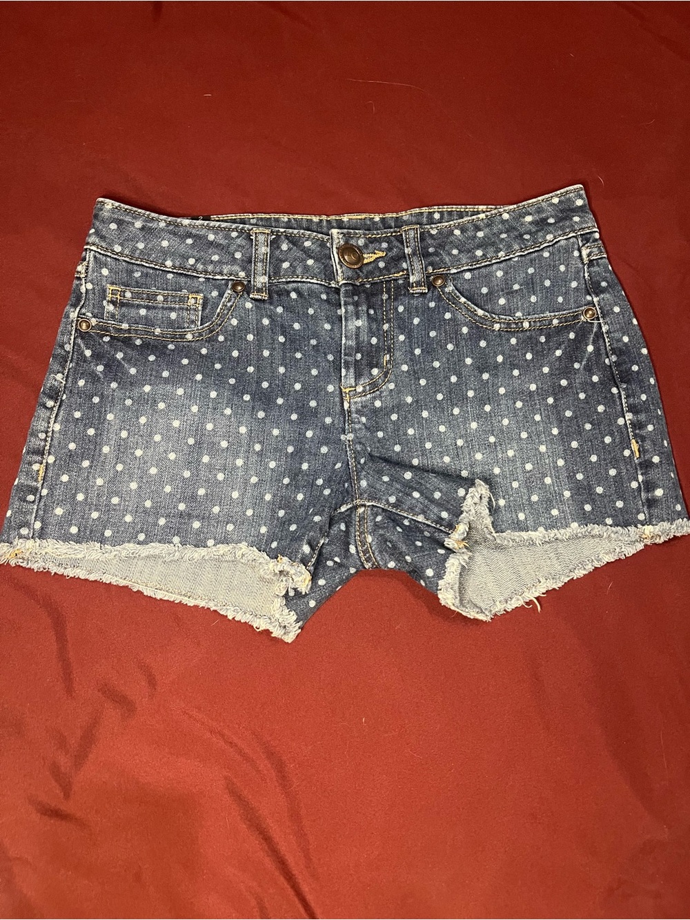 Mid-Rise LC Lauren Conrad Blue Polka Dot Denim Cutoff Shorts